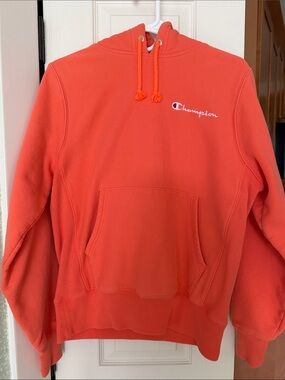 Champion Men's Crewneck Hoodie in Bright Orange
